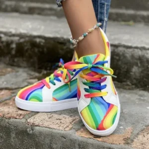 Romboom Women Fashion Casual Plus Size Graffiti Lace-Up Sneakers