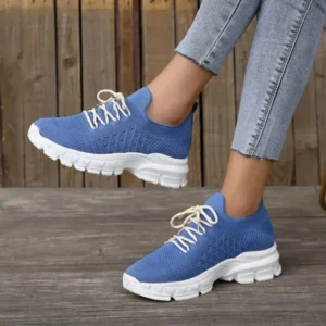 Romboom Women Fashion Casual Breathable Flying Woven Lace-Up Thick-Soled Sneakers