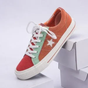 Romboom Women Fashion Stitching Canvas Star Round Toe Sneakers