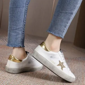 Romboom Women Fashion Casual Plus Size Star Round Toe Sneakers