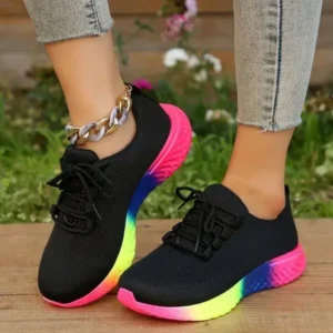 Romboom Women Fashion Casual Mesh Breathable Rainbow Sneakers