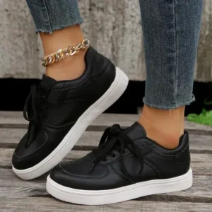 Romboom Women Fashion Casual PU Lace-Up Sneakers