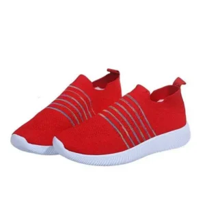 Romboom Fashion Casual Solid Color Striped Fly-Woven Mesh Breathable Flat Sneakers