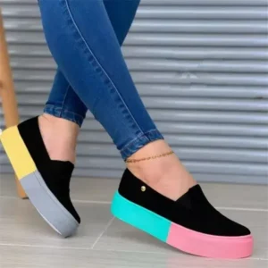 Romboom Women Fashion Casual Color Block Thick-Soled Elastic Loafers