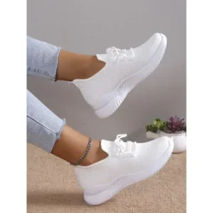 Romboom Summer Women Fashion Breathable Mesh Fly-Woven Solid Color Sneakers