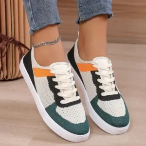 Romboom Women Fashion Casual Color Blocking Mesh Fly-Woven Breathable Sneakers