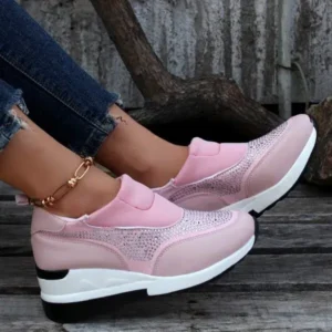 Romboom Women Fashion Casual Rhinestone Breathable Wedge Heel Sneakers