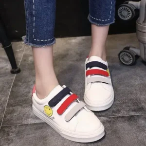 Romboom Women Fashion Casual Velcro Smiley Face Round Thick-Soled Sneakers