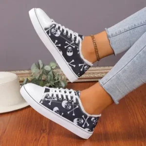 Romboom Women Casual Fashion 3D Print Denim Canvas Sneakers