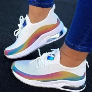 Romboom Women Fashion Casual Rainbow Color Blocking Sneakers