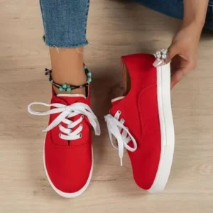 Romboom Women Fashion Casual Solid Color Lace-Up Canvas Shoes