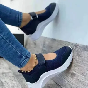 Romboom Women Casual Velcro Design Solid Color Breathable Platform Sneakers