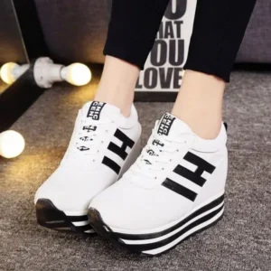 Romboom Women Fashion Casual Letter Printed Lace-Up Thick-Soled Sneakers