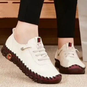 Romboom Women Fashion Retro Solid Color PU Breathable Hollow Stitching Sneakers