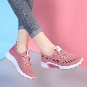 Romboom Women Fashion Lace-Up Round Toe Solid Color Breathable Sneakers