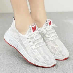 Romboom Women Fashion Mesh Solid Color Lace-Up Sneakers