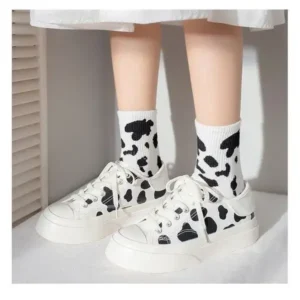 Romboom Women Fashion Platform Cute Cow Pattern Lace-Up Sneakers