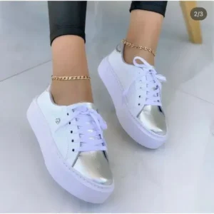 Romboom Women Fashionable Round Toe Lace-Up Sneakers