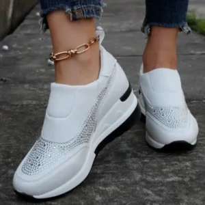 Romboom Women Fashion Rhinestone Slip Sneakers