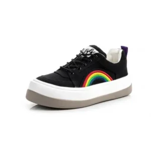 Romboom Women Fashion Casual Rainbow Color Block Platform Canvas Platform Shoes