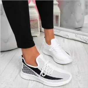 Romboom Women Fashion Casual Thick Sole Breathable Fly Woven Thick Sole Lace Up Sneakers