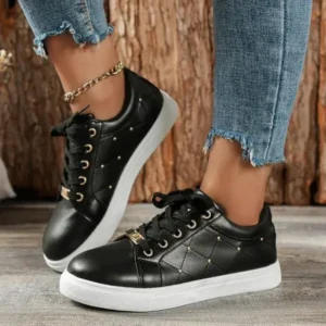 Romboom Women Fashion Shallow Toe Round Toe Casual Lace Up Sneakers