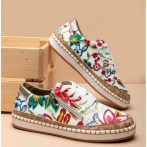 Romboom Women Fashion Color Matching Ethnic Style Printed Sneakers