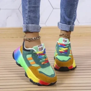 Romboom Women Fashion Platform Color Block Platform Sneakers