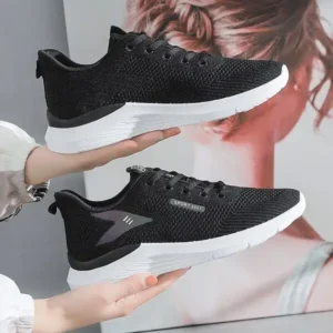 Romboom Women Fashion Flyknit Mesh Lace-Up Sneakers