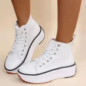 Romboom Women Fashion Platform Round Toe Canvas Lace Up Sneakers