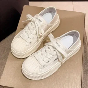 Romboom Women Fashion Shell Toe Platform Solid Color Lace-Up Sneakers