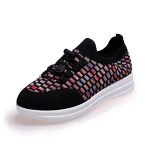 Romboom Women Fashion Low-Top Lace-Up Platform Color-Block Fly-Knit Sneakers