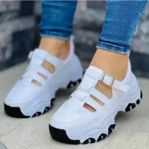 Romboom Women'S Casual Fashion Round Toe Mesh Solid Color Thick Sole Stitching Suede Hollow Platform Sneakers