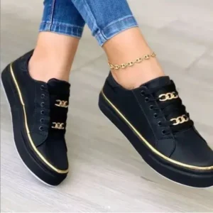 Romboom Women Thick Bottom Chain Casual Round Toe Fashion Pu Sneakers