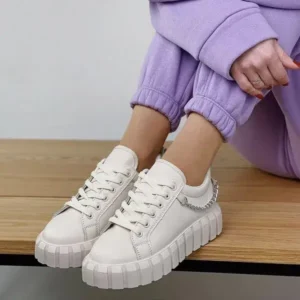 Romboom Fashion Metal Chain Front Lace Up Platform Sneakers